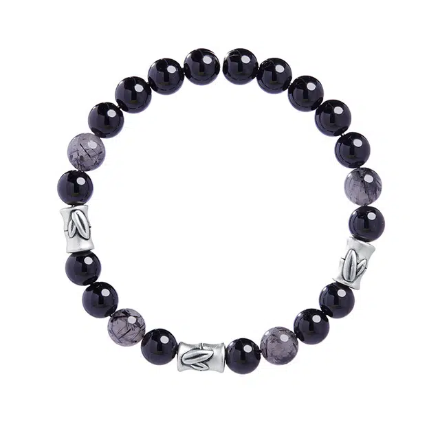 周百福 劲节凌云竹节 节节高升前程似锦上岸新中式复古做旧简约小众#好运 黑曜石 手串 男女同款情侣款