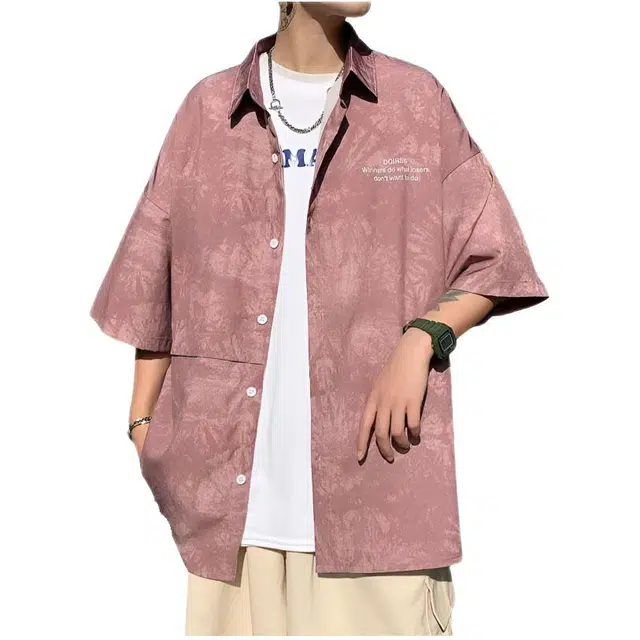 木木兔 简约韩版宽松痞帅休闲潮流学院风薄款短袖衬衫 男款