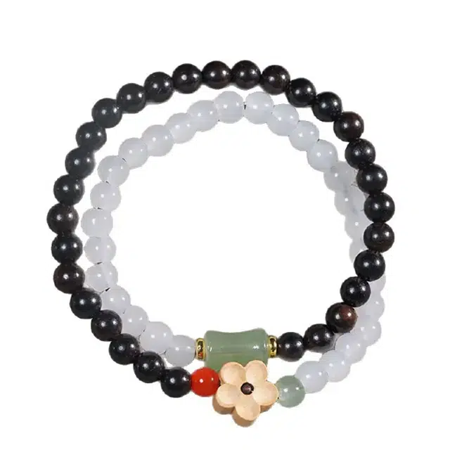 【梅花双圈】 缇克玺 新中式国潮风复古文玩转运 小众时尚叠戴#好运 檀木 手串 男女同款情侣款