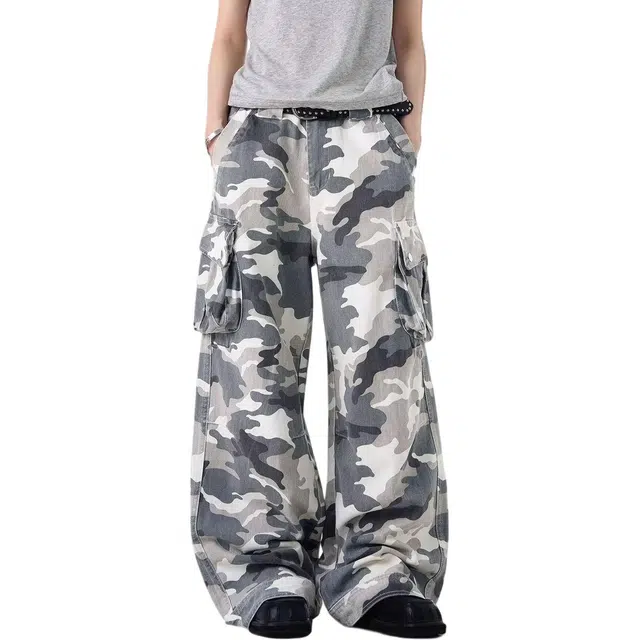 宝米卡 个性迷彩休闲高街潮流痞帅长裤牛仔裤 男女同款