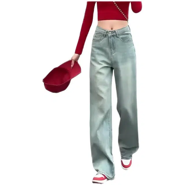 木木兔 潮流时尚休闲百搭阔腿裤女夏季垂坠感窄版直筒拖地裤 牛仔裤 女款