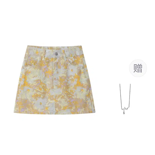 识恩 法式复古碎花半身裙女宽松高级感显瘦时尚百搭 牛仔短裙 女款