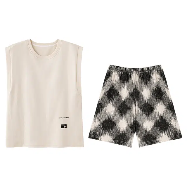 向薇 女士夏季带胸垫一体纯棉无袖短裤休闲风可外穿家居服睡衣套装  女款