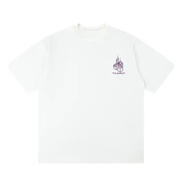 图兰朵 火焰方块美式速干纯棉重磅基础款字母简约通勤百搭舒适亲肤柔软圆领套头休闲运动潮流短袖宽松潮牌正肩浅色减龄打底衣 男女同款