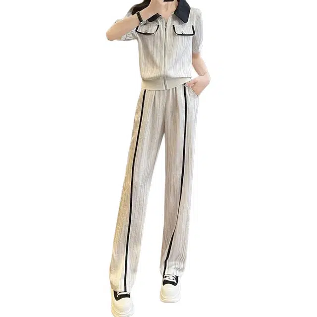 丝絮丝绸 小众时尚减龄短袖上衣简约阔腿裤休闲套装 女款