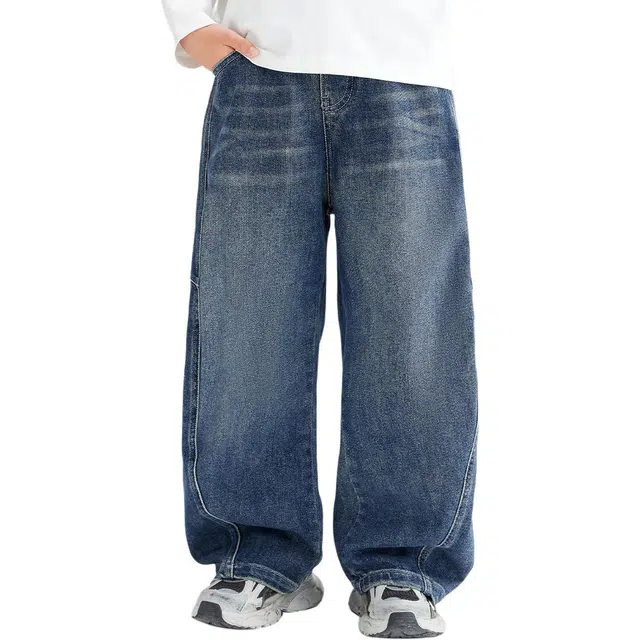 左西牛仔裤 潮童穿搭系列 春秋款休闲宽松洋气弯刀裤 长裤 青少年