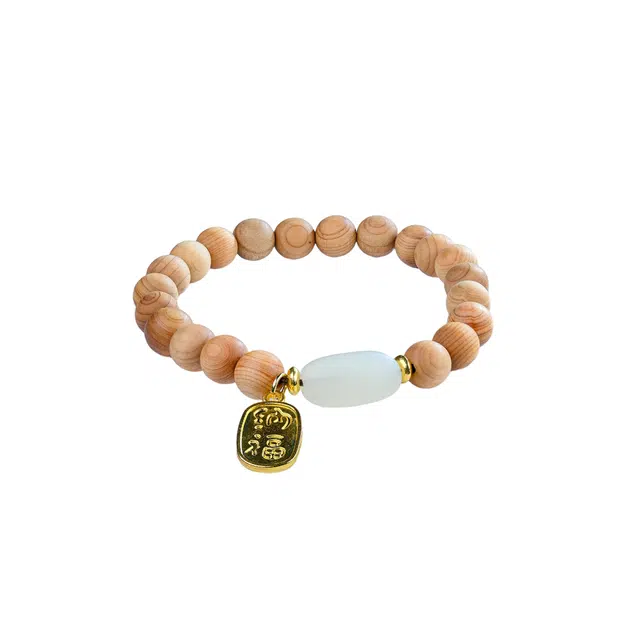 嫒柯 新中式高级感文玩佛珠百搭小清新轻奢招财转运珠国潮盘玩四季平安五福临门#好运 崖柏 手串 男女同款情侣款