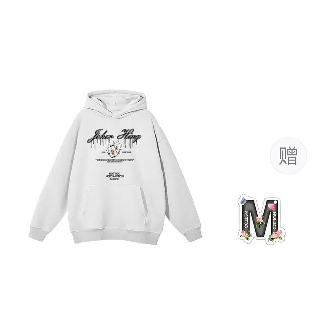 棉购 连帽字母印花小众秋冬加绒加厚学生美式重磅宽松上衣卫衣男 女款
