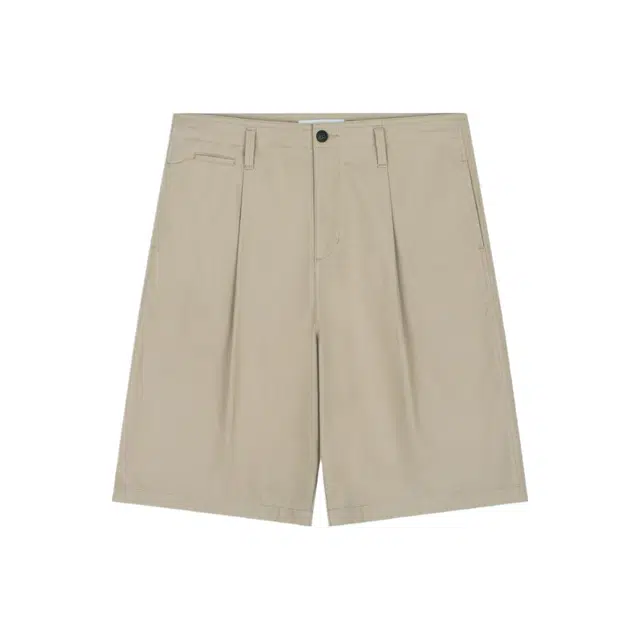 BESLOW ONE TUCK WIDE FIT SHORTS BEIGE