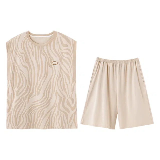 向薇 纯棉男夏季无袖短裤学生夏天大码男士可外穿家居服睡衣套装 男款