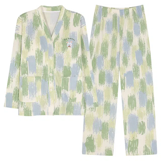 芬腾可安 春秋亲肤可外穿和服领带胸垫一体式开衫家居服睡衣套装 女款