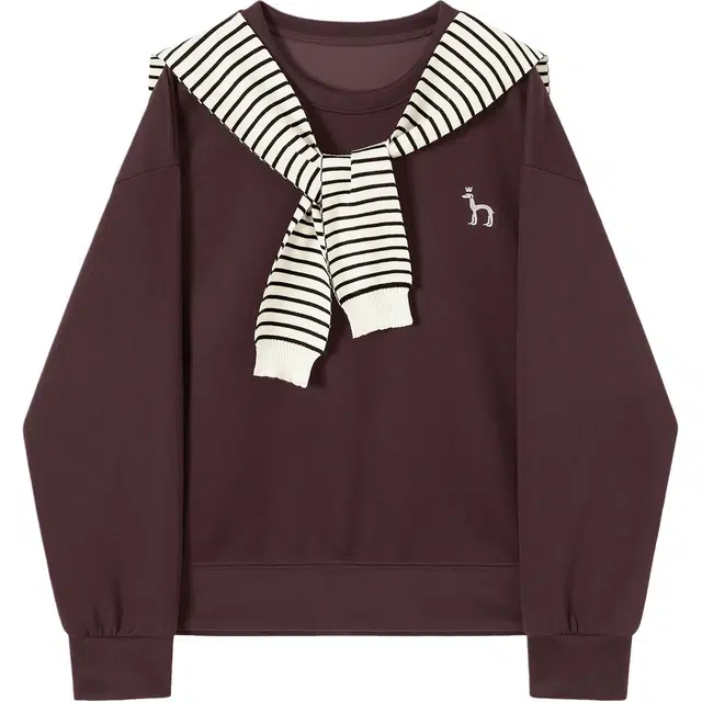 她池 圆领套头设计感撞色披肩休闲落肩长袖卫衣 女款