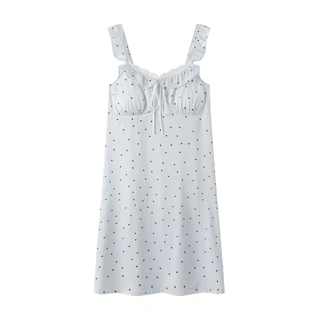 宫蝶 甜美风冰丝吊带睡衣家居服简约宽松柔软舒适带胸垫睡裙 女款