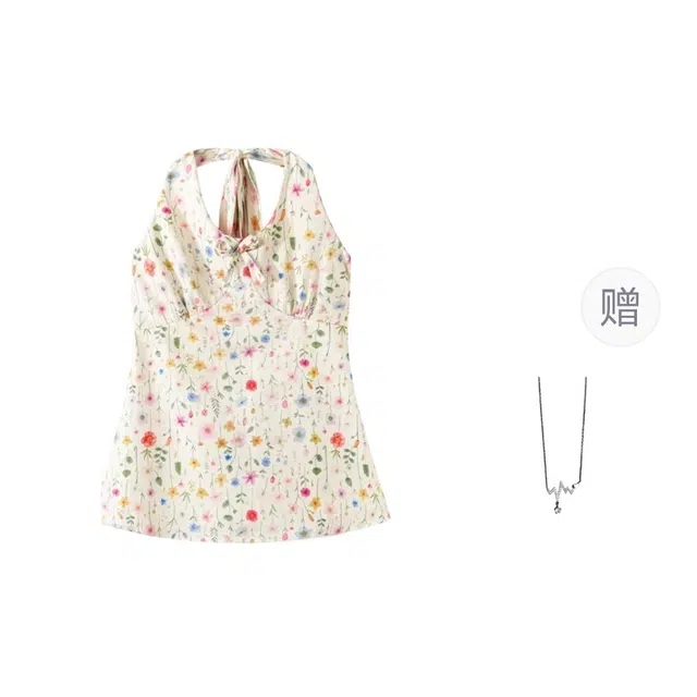 识恩 甜美减龄碎花显瘦挂脖蝴蝶结 吊带 女款