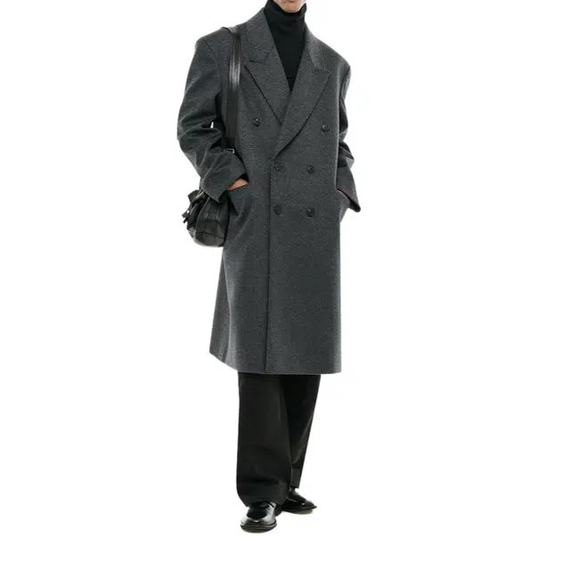 BESLOW OVERSIZED CASHMERE DOUBLE BREASTED COAT MELANGE CHARCOAL
