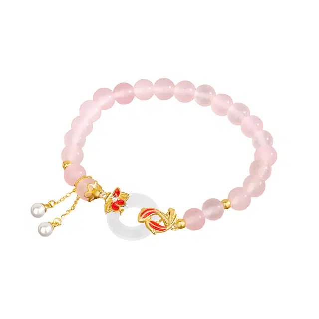 陌阡雪 【锦鲤戏莲】好运锦鲤 招桃花 招正缘 转运纳福 轻奢时尚小众甜美 日常百搭表白约会#好运天然 粉水晶 手串 女款