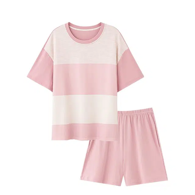 俏韵 圆领夏季天甜美可爱短袖休闲舒适薄款家居服可外穿睡衣套装 女款