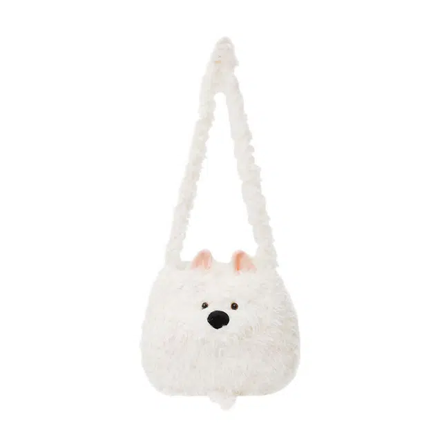 奥松 可爱狗狗西高地时尚卡通绒绒包羊羔毛 毛绒 单肩包 男女同款情侣款 白色