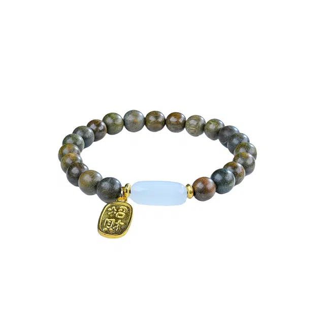 嫒柯 新中式高级感文玩佛珠百搭小清新轻奢招财转运珠国潮盘玩七星高照美满连连#好运 绿檀 手串 男女同款情侣款