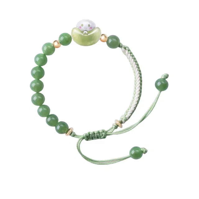 子婳 元宝蛇绿玉串珠 岫玉饰品本命年转运招财进宝复古风小众轻奢优雅百搭#好运 蛇纹玉 手链 女款