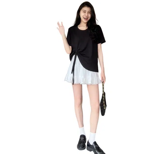 丝絮丝绸 时尚蝴蝶结显瘦蛋糕裙子两件套裙装套装 女款