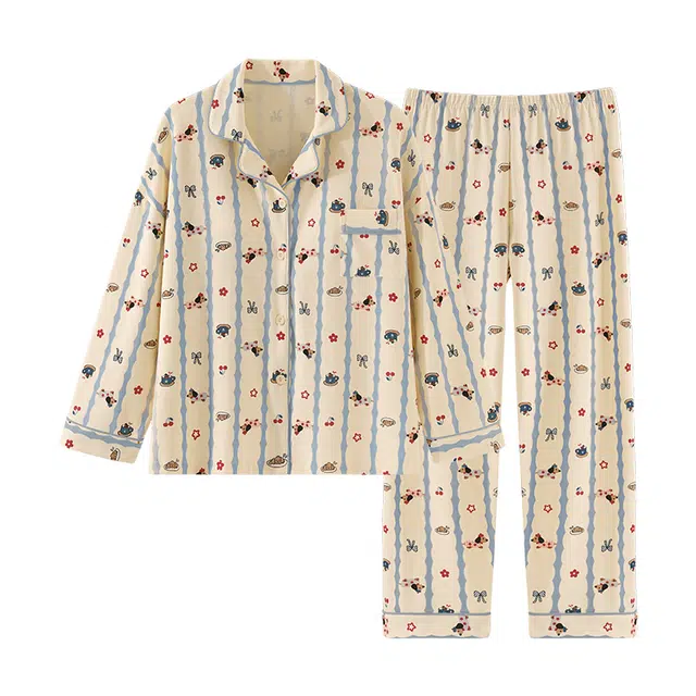 俏霓桐 春秋简约休闲大学生可爱卡通小狗高颜值舒适带胸垫家居服可外穿睡衣套装 女款