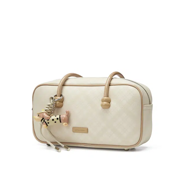 卓诗尼 菱格纹 合成革 保龄球包手提单肩包 常规 女款 米白色