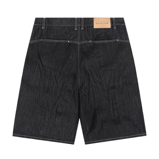 BESLOW CRINKLE DENIM SHORTS