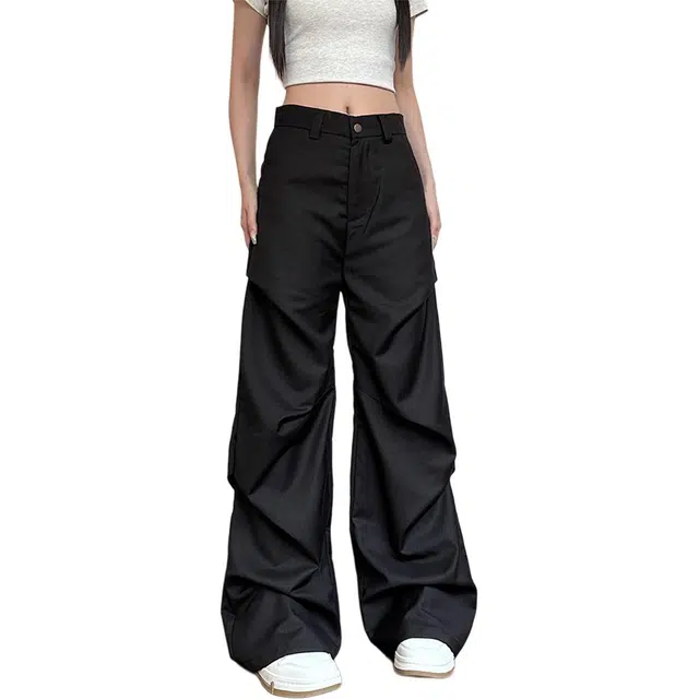 徐百货 美式复古直筒阔腿休闲宽松不规则褶皱西装裤 男女同款