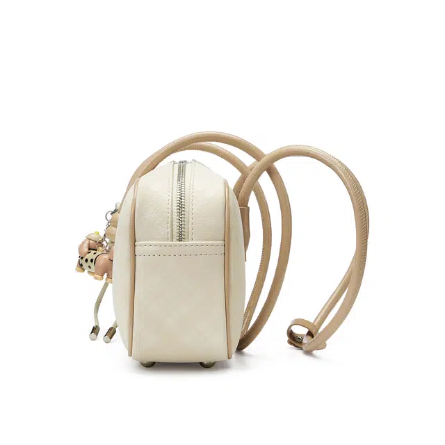 卓诗尼 菱格纹 合成革 保龄球包手提单肩包 常规 女款 米白色