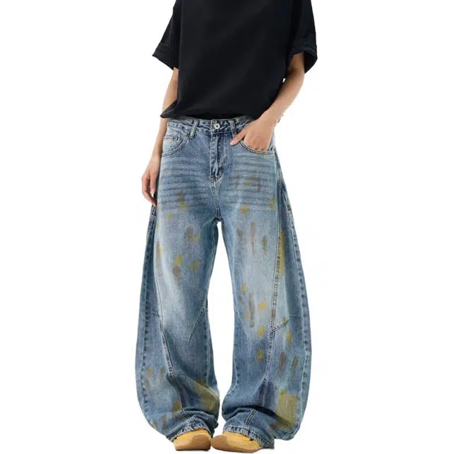 宝米卡 美式复古宽松直筒休闲牛仔裤 男女同款