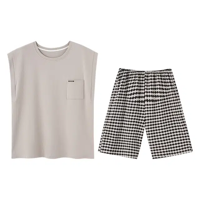 向薇 男士夏季纯棉无袖背心短裤薄款休闲可外穿家居服 睡衣套装 男款