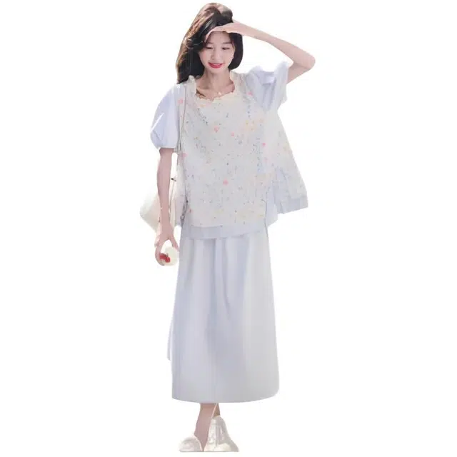 木木兔休闲运动套装 时髦洋气女童衣服夏装短袖大童潮牌小学生刺绣女孩 女款