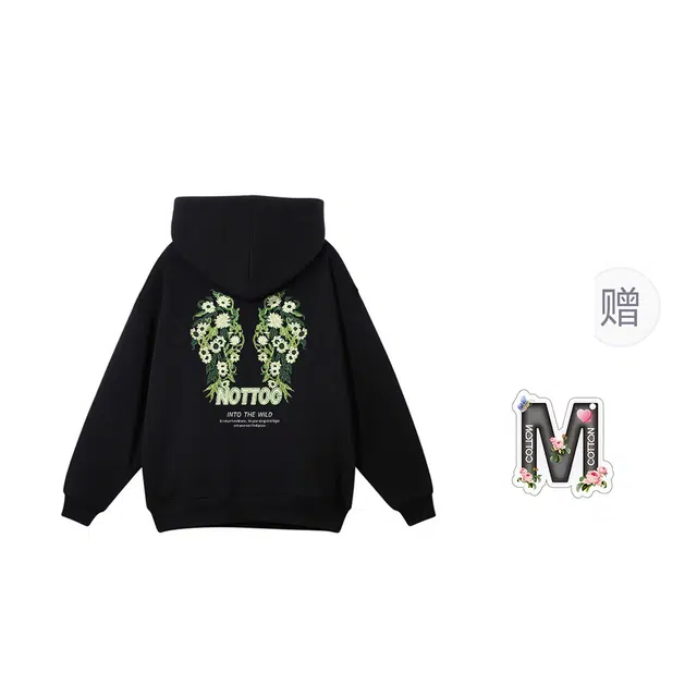 棉购 潮牌美式仿刺绣连帽加绒加厚长袖上衣学院风小众时尚舒适外套卫衣男 女款