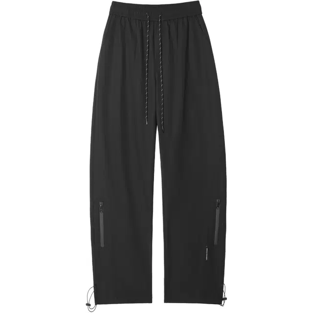 八哥 美式街头极简机能风阔腿裤时尚百搭宽松舒适透气个性垂感拉链抽绳设计休闲裤 男女同款