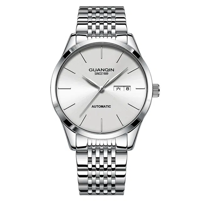 冠琴 极简系列 高颜值双日历男士国潮 自动机械机芯 精钢表带 国表 男表 灰色表盘 防水时尚