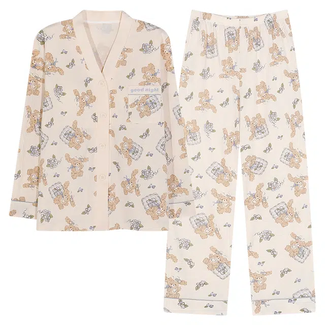 芬腾可安 春秋亲肤可外穿带胸垫和服领开衫一体式家居服睡衣套装 女款