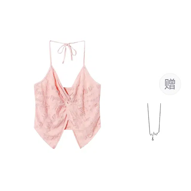 识恩 不规则交叉系带蝴蝶结女夏露脐破洞上衣服吊带 女款