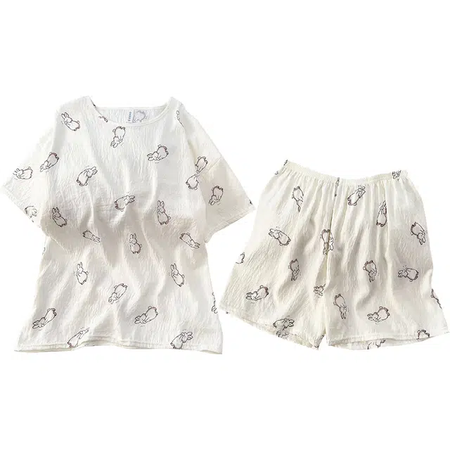 俏韵 圆领卡通兔子夏季云朵棉甜美可爱短袖短裤舒适薄款家居服可外穿睡衣套装 女款