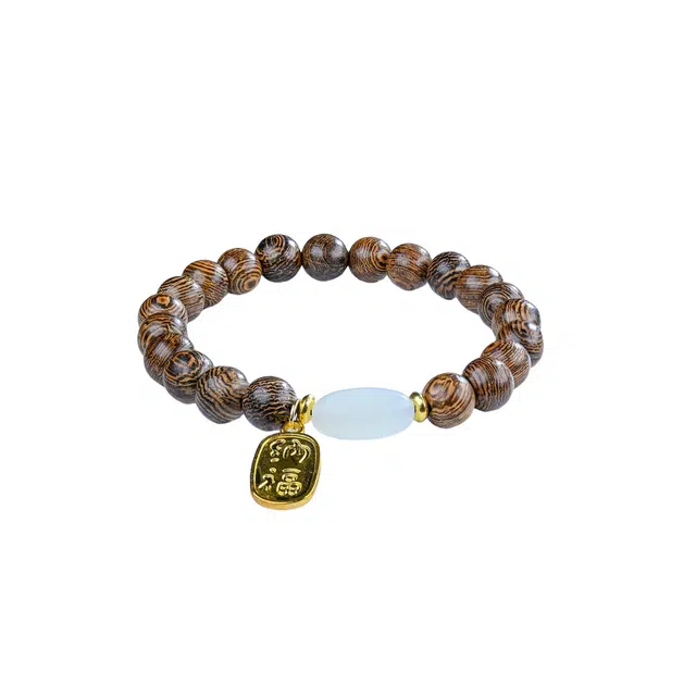 嫒柯 新中式高级感文玩佛珠百搭小清新轻奢招财转运珠国潮盘玩恭喜发财吉星高照#好运 鸡翅木 手串 男女同款情侣款