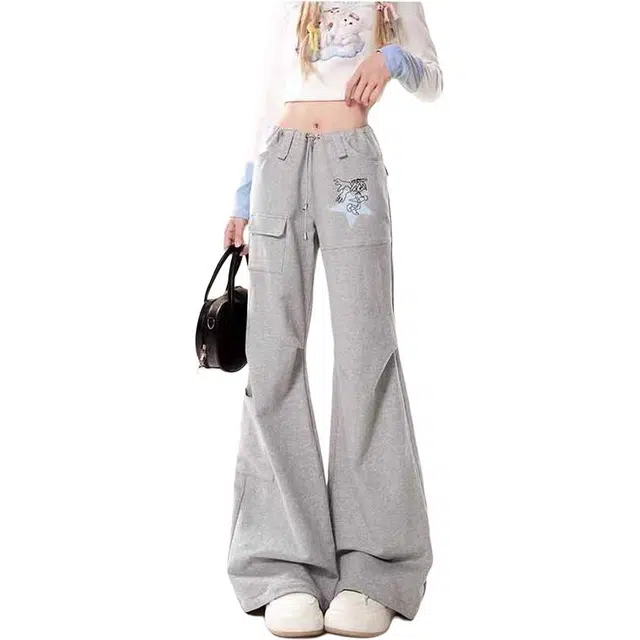 桴生 美式辣妹工装卫裤微喇叭窄版直筒休闲裤 女款