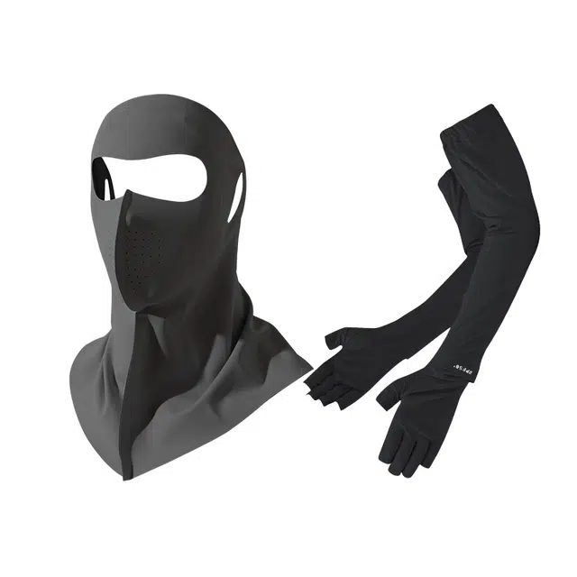 南极人 冰丝全脸口罩护颈一体遮阳防紫外线透气脸基尼夏季公路骑行开车护手臂套冰袖宽松手袖防滑冰凉 锦纶 防晒面罩 男女同款情侣款