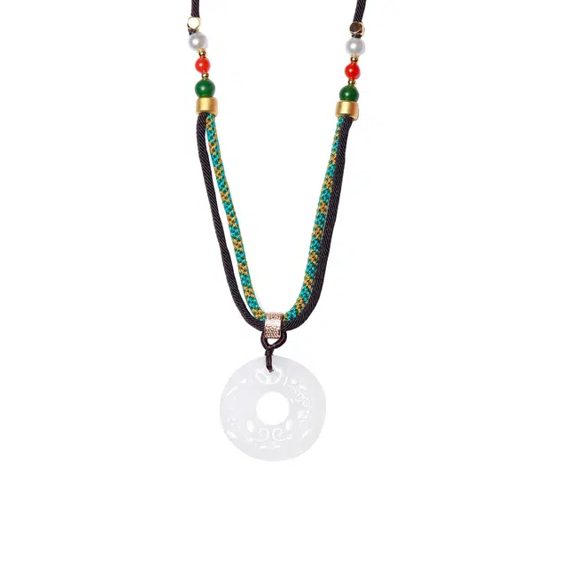 梨云暮雪 白月光双貔貅平安扣 招财 国潮福瑞 双股编织#好运天然 玉髓 吊坠 男女同款情侣款