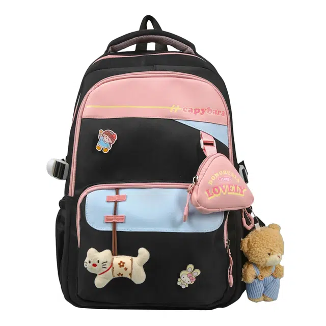 行途 多巴胺可爱百搭学院风 尼龙 双肩包 常规 女款 黑色/粉色/黄色/蓝色/绿色