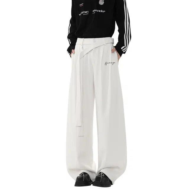 王者荣耀 美式高街纯色直筒垂感长裤宽松舒适痞帅青少年休闲百搭时尚潮牌西装裤 标语款 男女同款