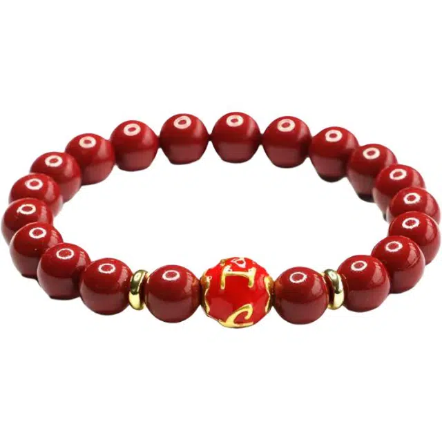 琉堇 新中式招财纳福平安喜乐桃花运文玩佛珠链 朱事顺利开门红念珠#好运 再造辰砂朱砂 手串 男女同款情侣款