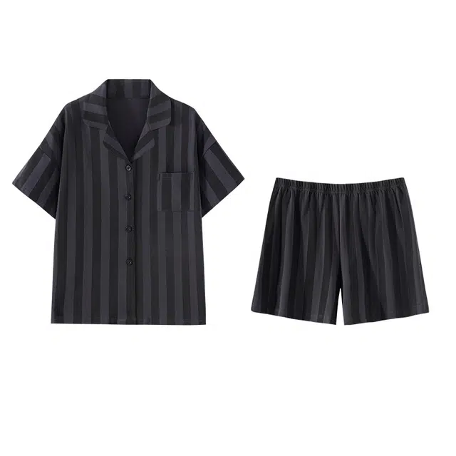 俏霓桐 夏季时尚复古条纹简约高级气质休闲舒适家居服可外穿睡衣套装 女款