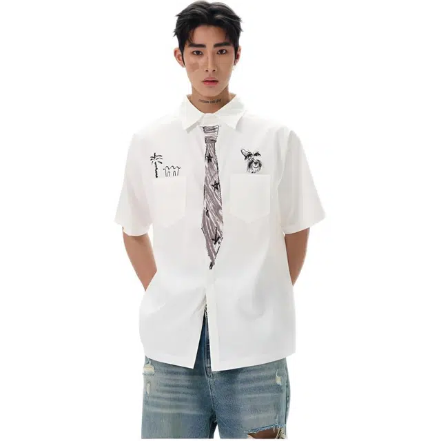 木木兔 美式复古潮牌简约高级感短袖衬衫 男款