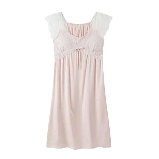 宫蝶 简约韩系甜美风冰丝睡衣家居服带胸垫宽松柔软舒适睡裙 女款