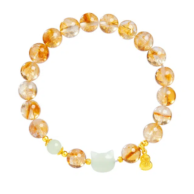 素于 新中式国风潮流创意转运珠招财暴富水逆退散招挑花恋与蜜意优雅百搭净化磁场精美手饰#好运 黄水晶 手串 男女同款情侣款